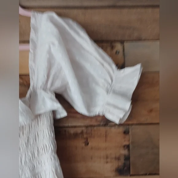 Smocked Cream Maxi Dress with Puff Sleeves - Picture 4 of 13